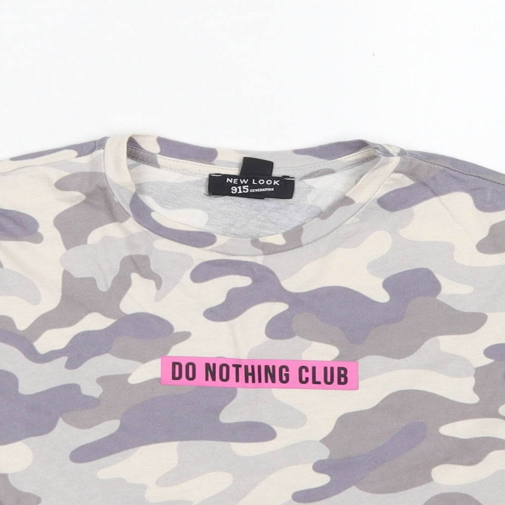 915 Generation Girls Grey Camouflage Cotton Cropped T-Shirt Size 10-11 Years Crew Neck