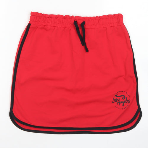 George Girls Red  Cotton A-Line Skirt Size 12-13 Years  Regular Drawstring