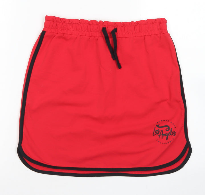 George Girls Red Cotton A-Line Skirt Size 12-13 Years Regular Drawstring