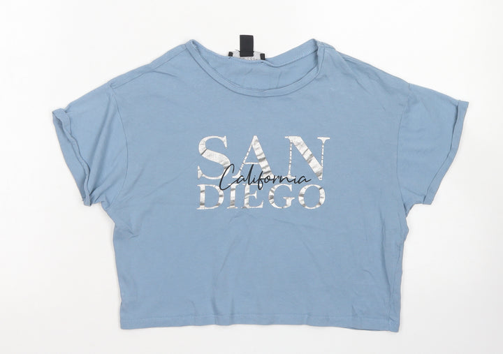 915 Generation Girls Blue  Cotton Cropped T-Shirt Size 10-11 Years Crew Neck