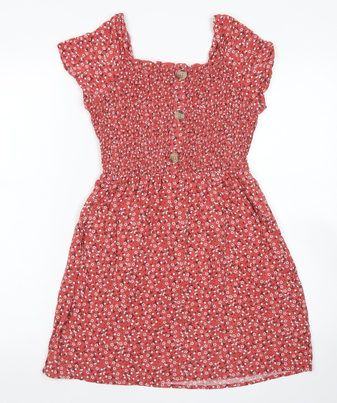 Primark Girls Pink Floral Viscose Skater Dress  Size 11-12 Years  Square Neck