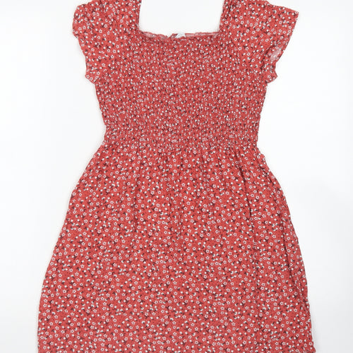 Primark Girls Pink Floral Viscose Skater Dress  Size 11-12 Years  Square Neck