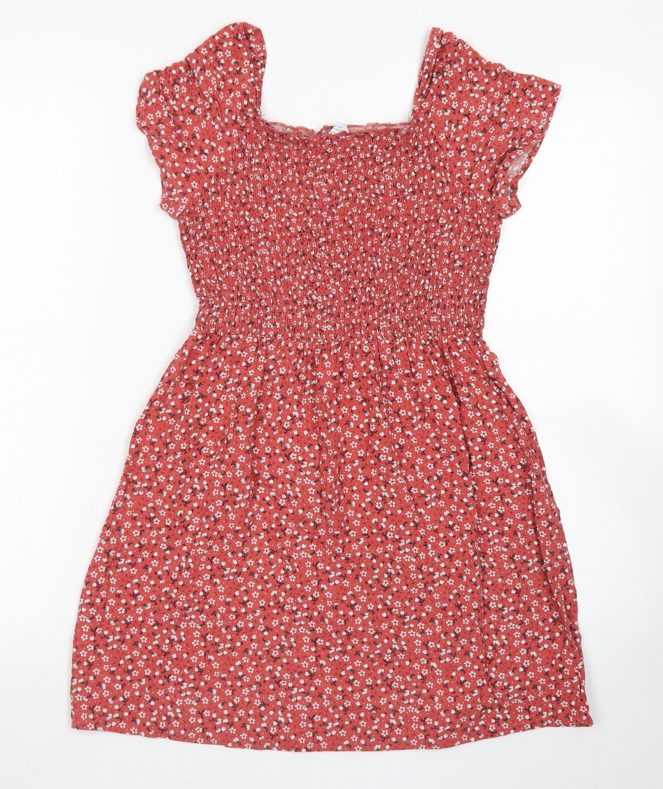 Primark Girls Pink Floral Viscose Skater Dress  Size 11-12 Years  Square Neck