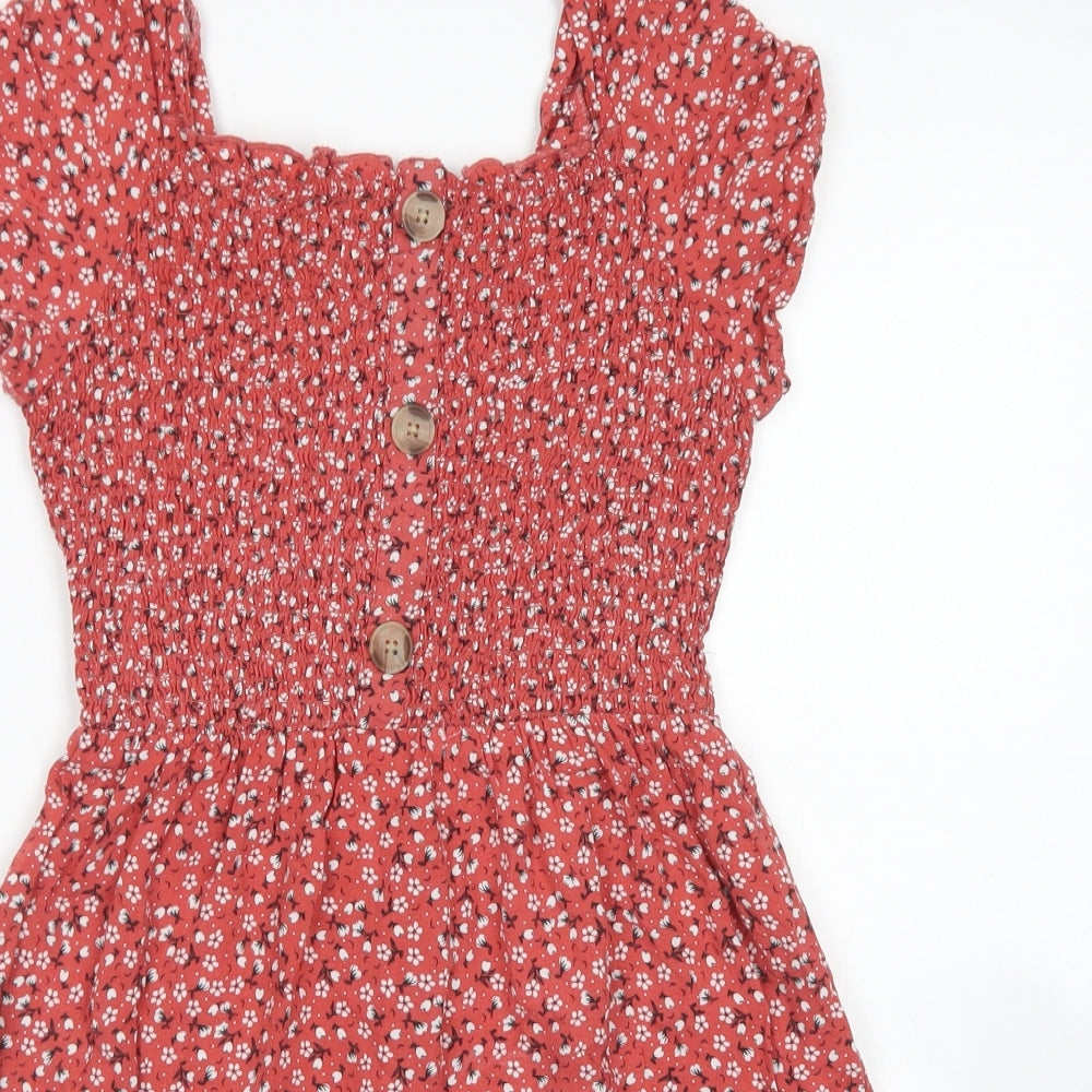 Primark Girls Pink Floral Viscose Skater Dress  Size 11-12 Years  Square Neck