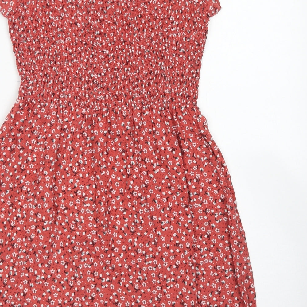Primark Girls Pink Floral Viscose Skater Dress  Size 11-12 Years  Square Neck