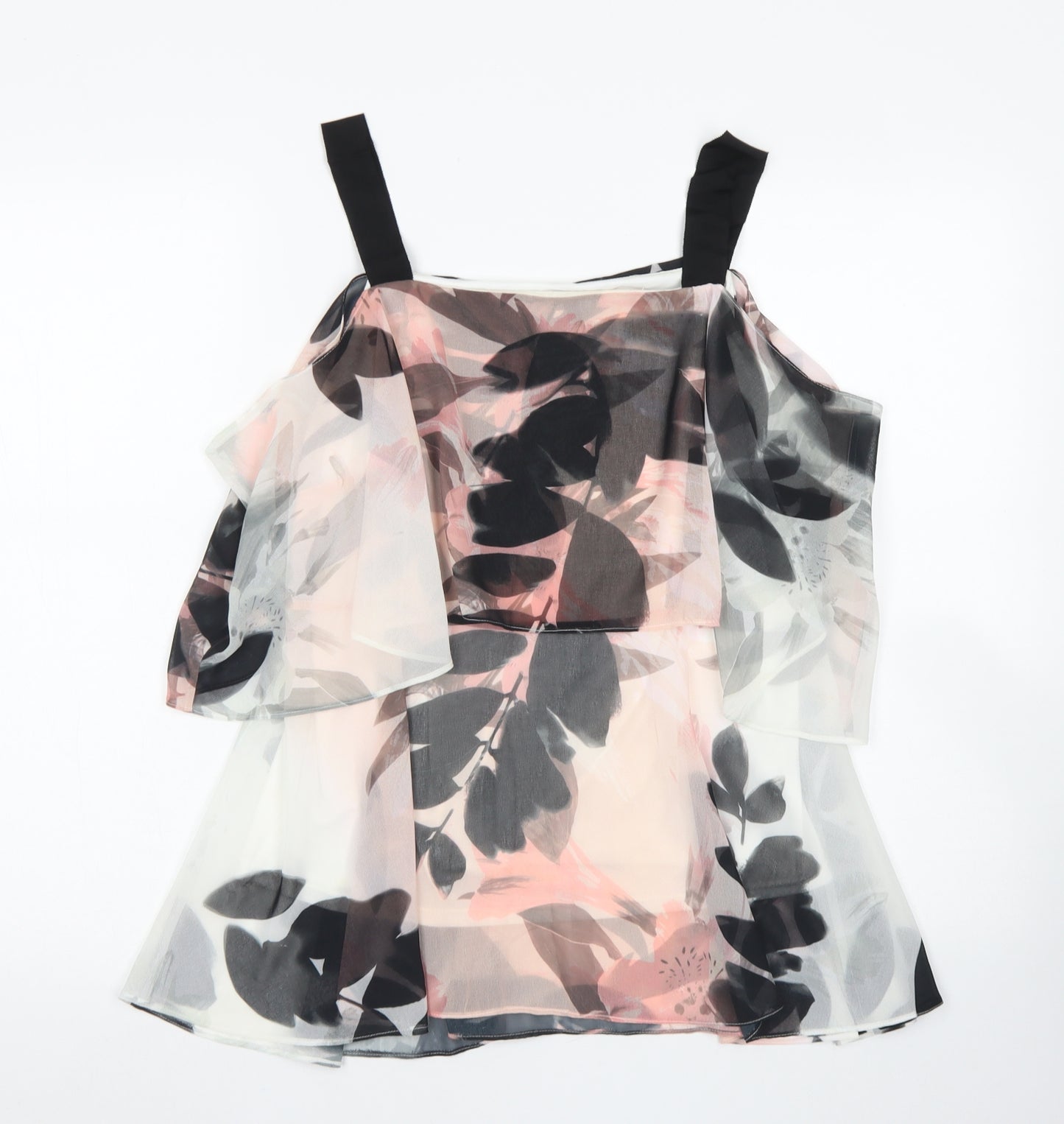 Coast Womens Pink Floral Polyester Basic Blouse Size 14 Round Neck