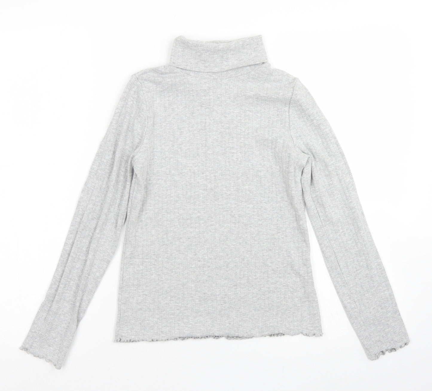 M&S Girls Grey  Cotton Basic T-Shirt Size 11-12 Years Roll Neck  - Lettuce Edgine