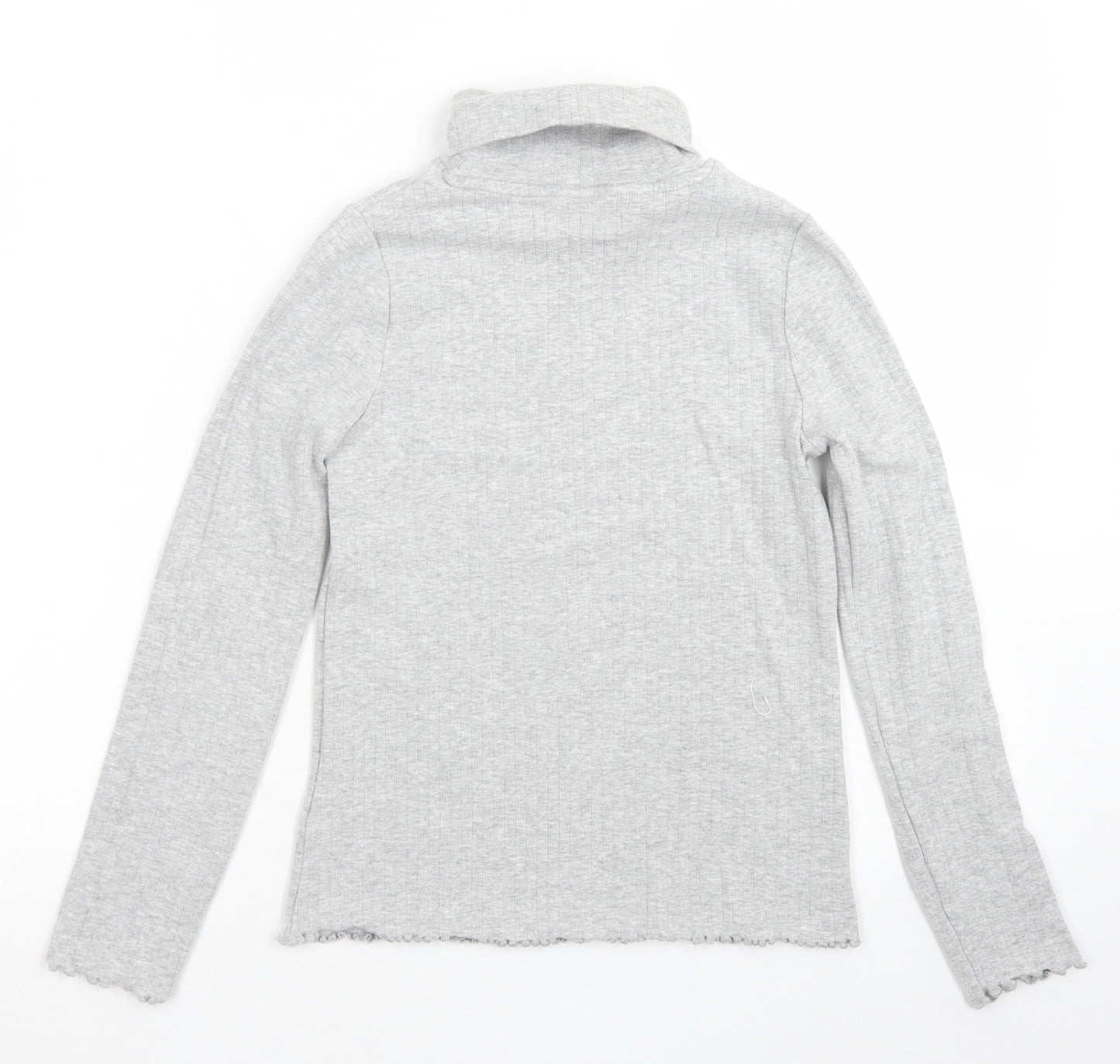 M&S Girls Grey  Cotton Basic T-Shirt Size 11-12 Years Roll Neck  - Lettuce Edgine