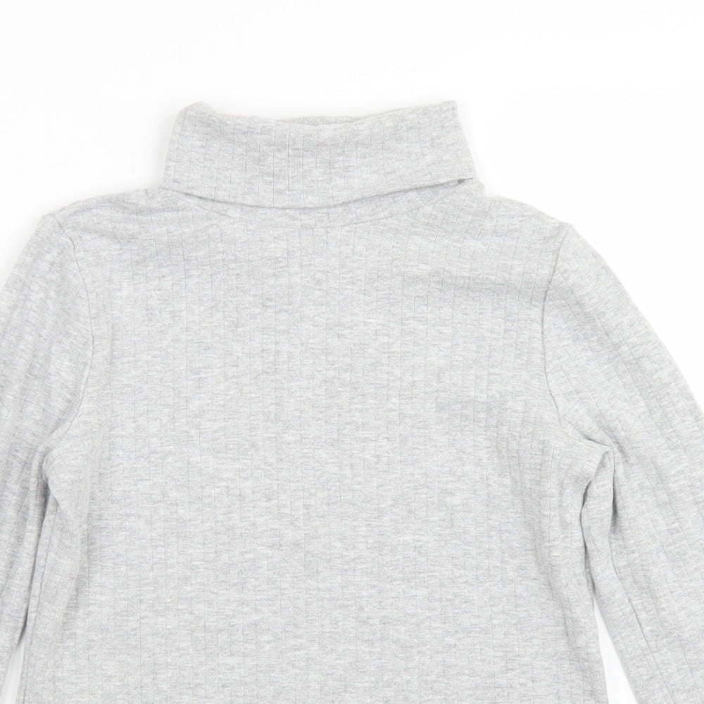 M&S Girls Grey  Cotton Basic T-Shirt Size 11-12 Years Roll Neck  - Lettuce Edgine