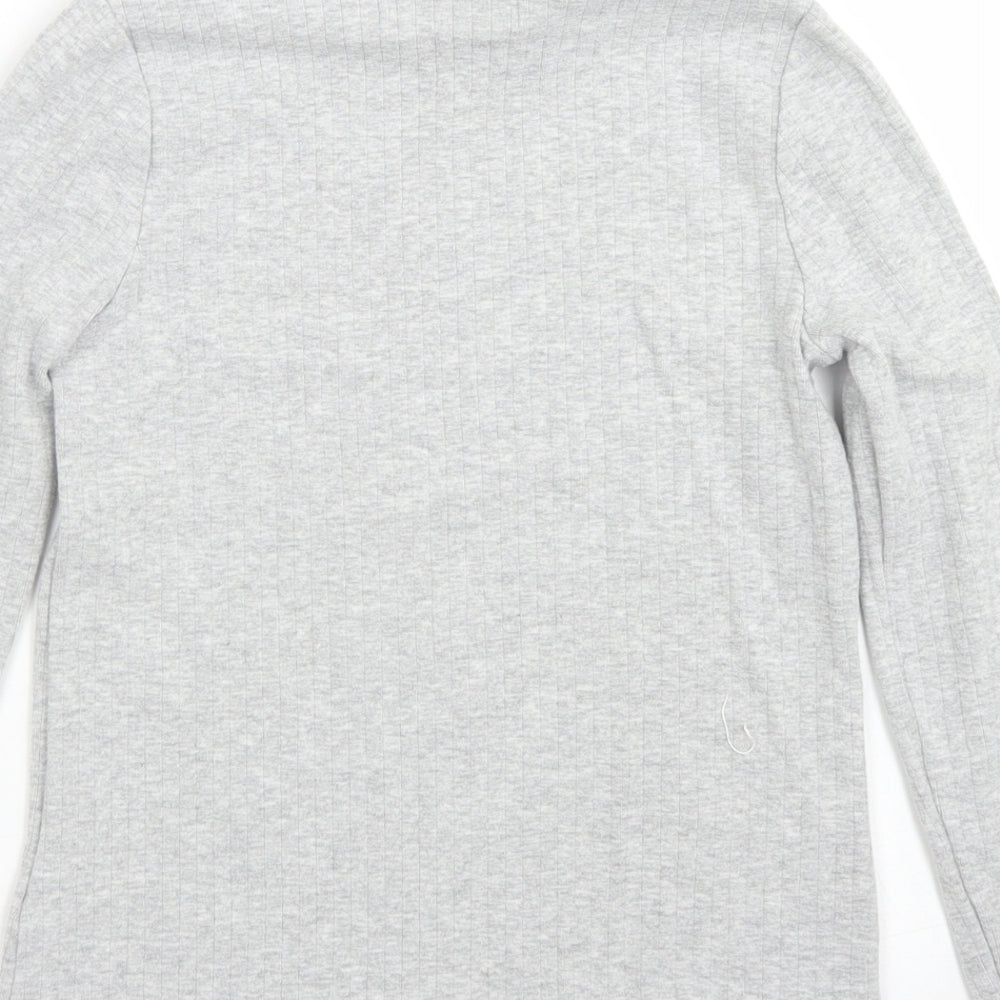 M&S Girls Grey  Cotton Basic T-Shirt Size 11-12 Years Roll Neck  - Lettuce Edgine