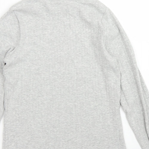M&S Girls Grey  Cotton Pullover T-Shirt Size 10-11 Years High Neck  - Lettuce edging