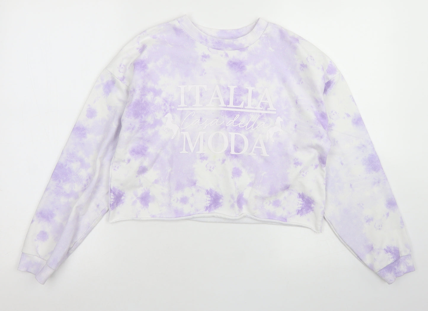 George Girls Purple  Cotton Pullover Sweatshirt Size 12-13 Years   - Tie Dye, Cropped
