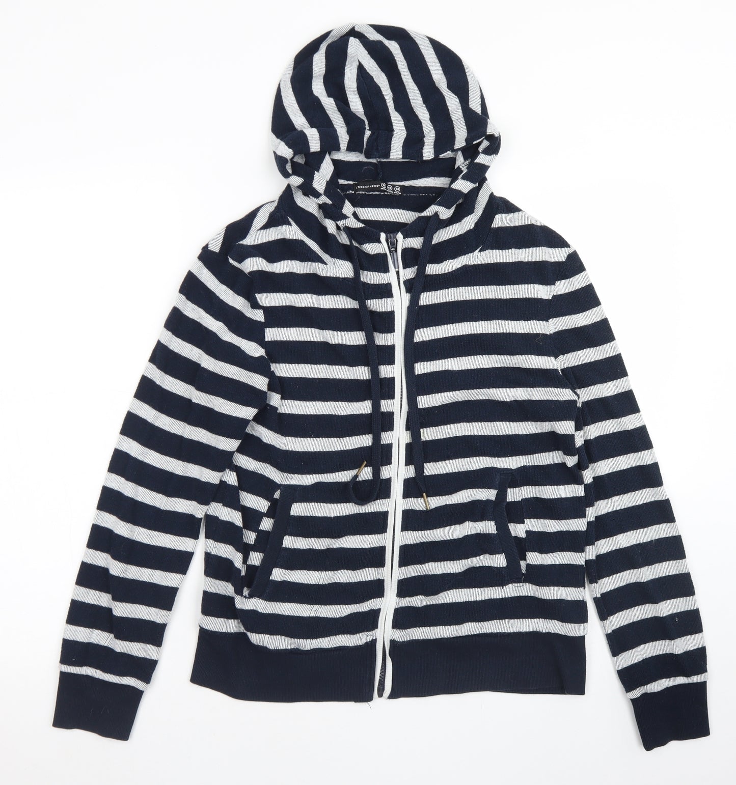 Atmosphere Womens Blue Striped Cotton Full Zip Hoodie Size 12  Zip