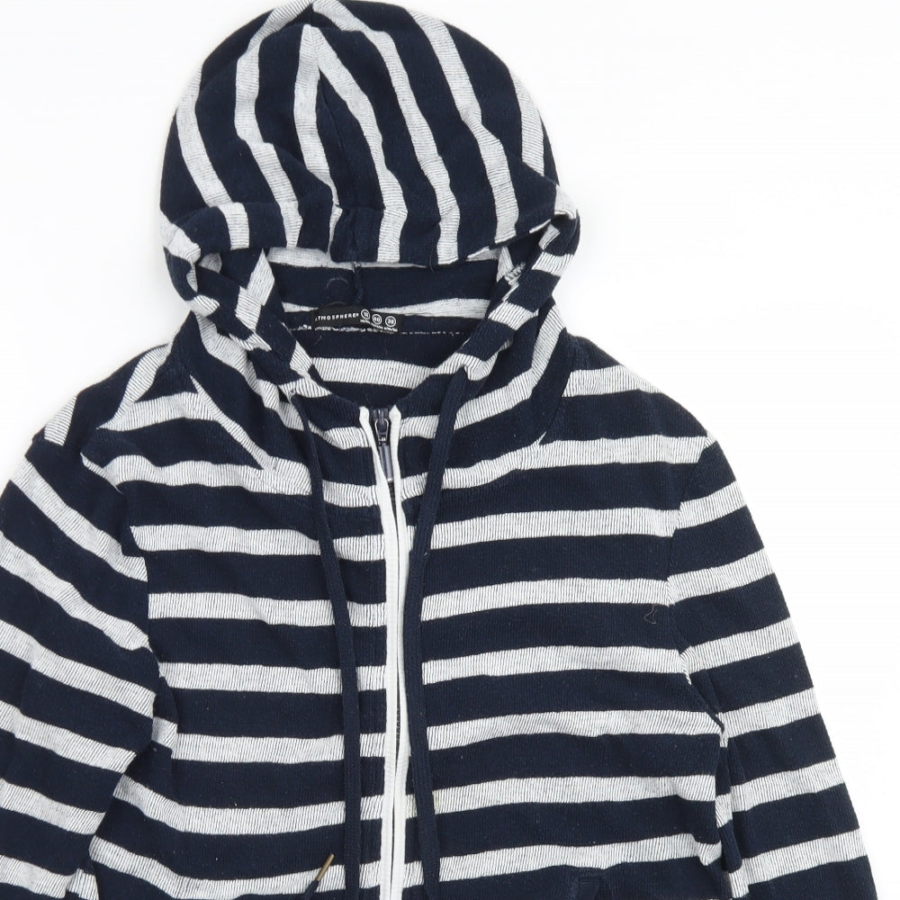 Atmosphere Womens Blue Striped Cotton Full Zip Hoodie Size 12  Zip
