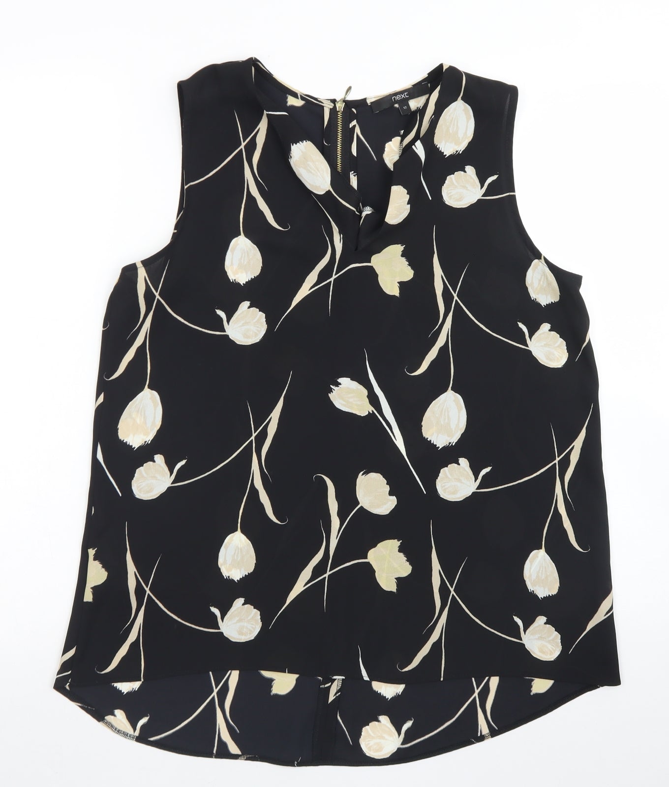 NEXT Womens Black Floral Polyester Basic Blouse Size 12 V-Neck