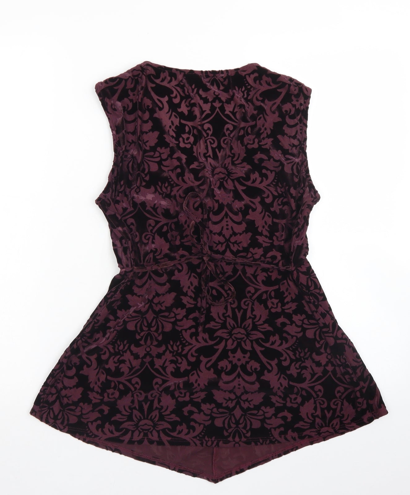 Marks & Spencer Womens Purple Paisley Polyamide Basic Blouse Size 14 V-Neck