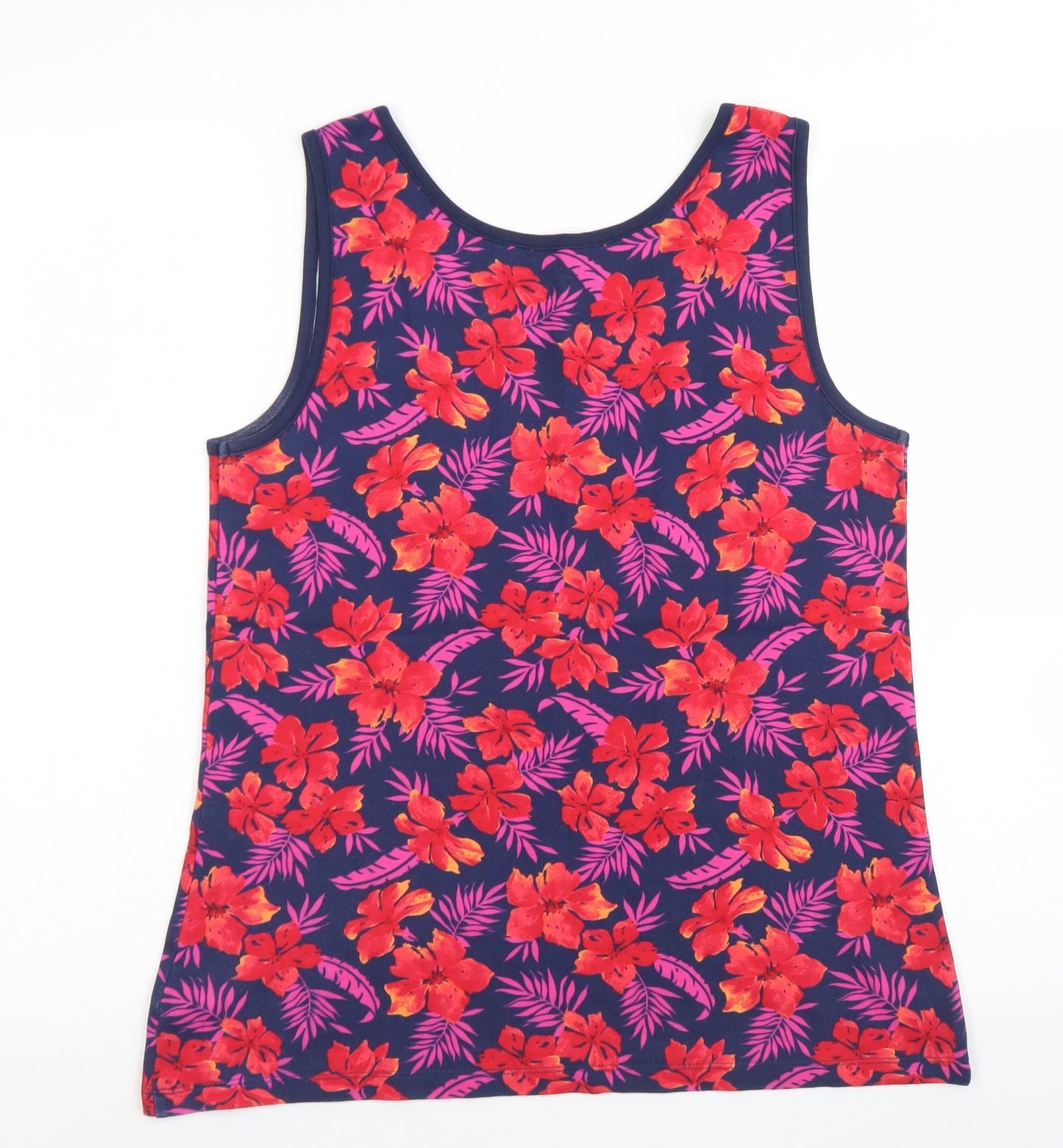 Lands' End Womens Blue Floral Cotton Basic Tank Size M Round Neck