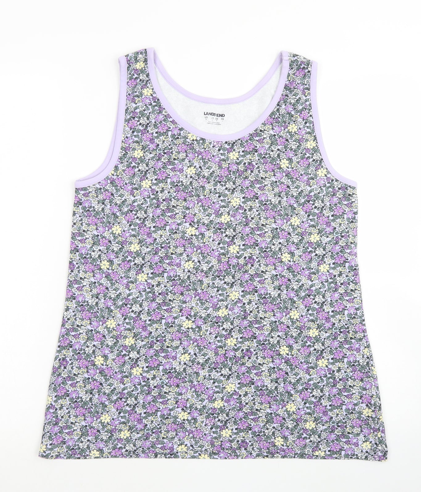 Lands' End Womens Purple Floral Cotton Basic Tank Size M Round Neck