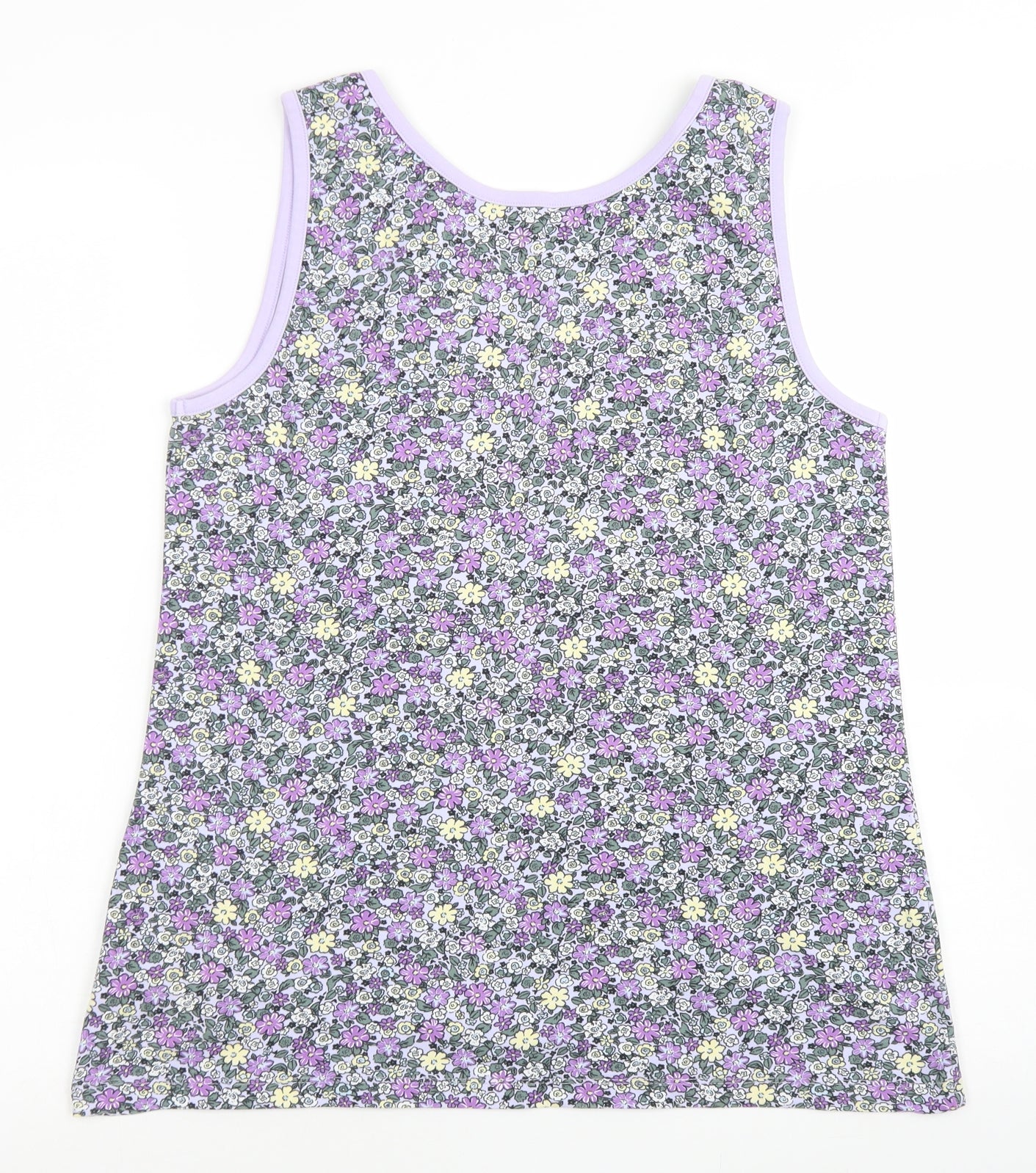 Lands' End Womens Purple Floral Cotton Basic Tank Size M Round Neck