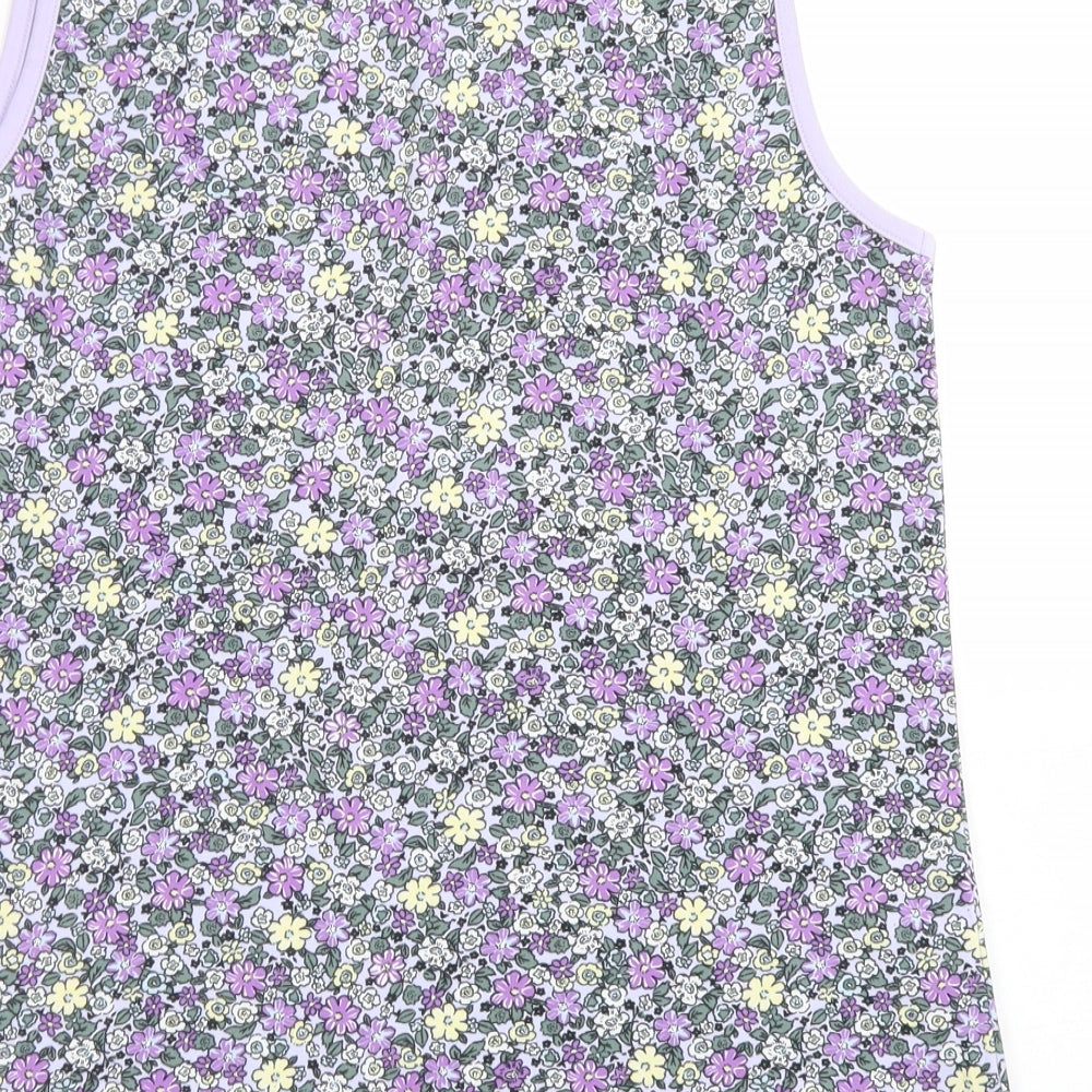 Lands' End Womens Purple Floral Cotton Basic Tank Size M Round Neck