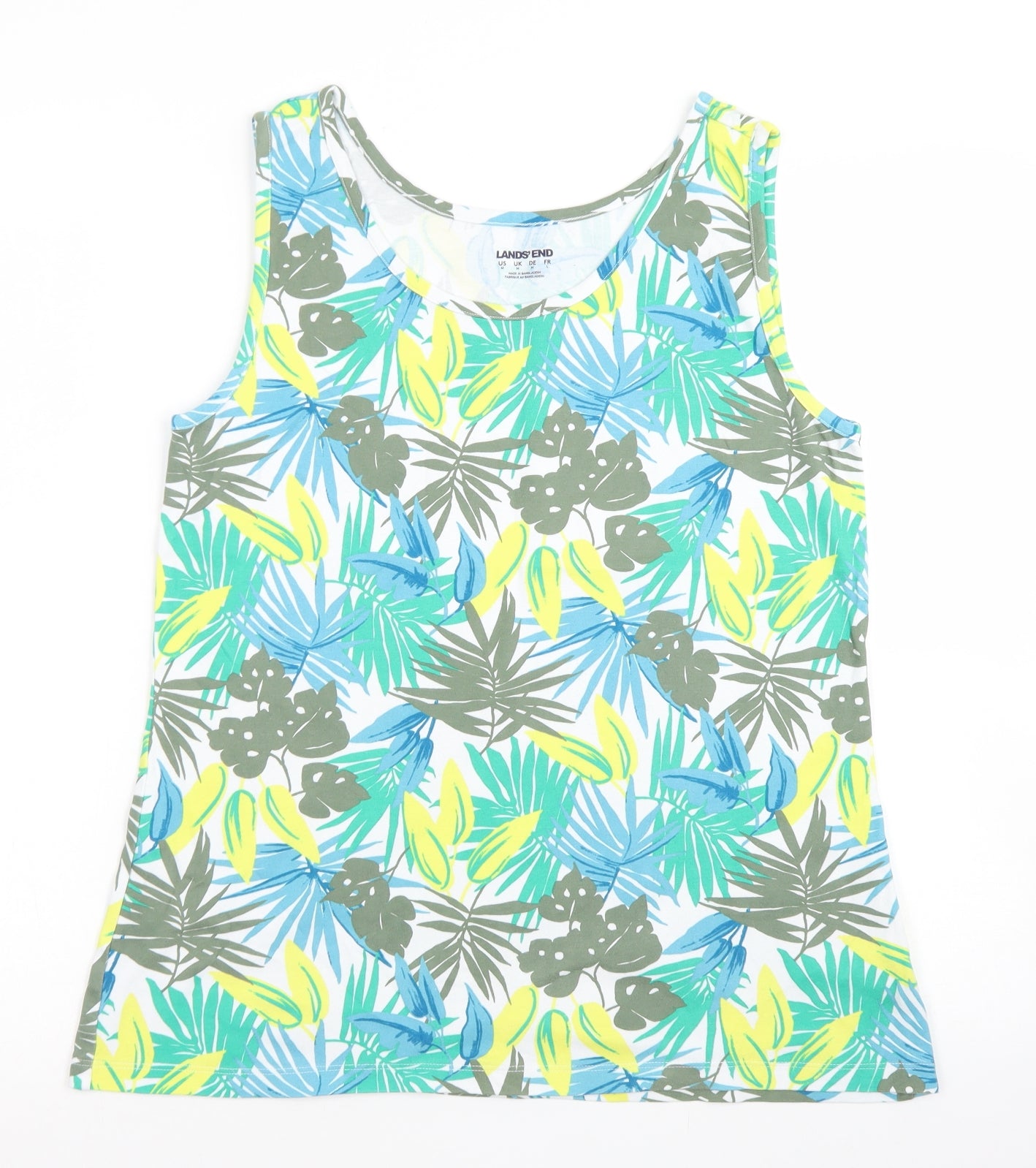 Lands' End Womens Blue Floral Cotton Basic Tank Size M Round Neck