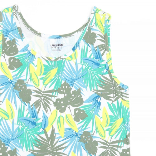 Lands' End Womens Blue Floral Cotton Basic Tank Size M Round Neck