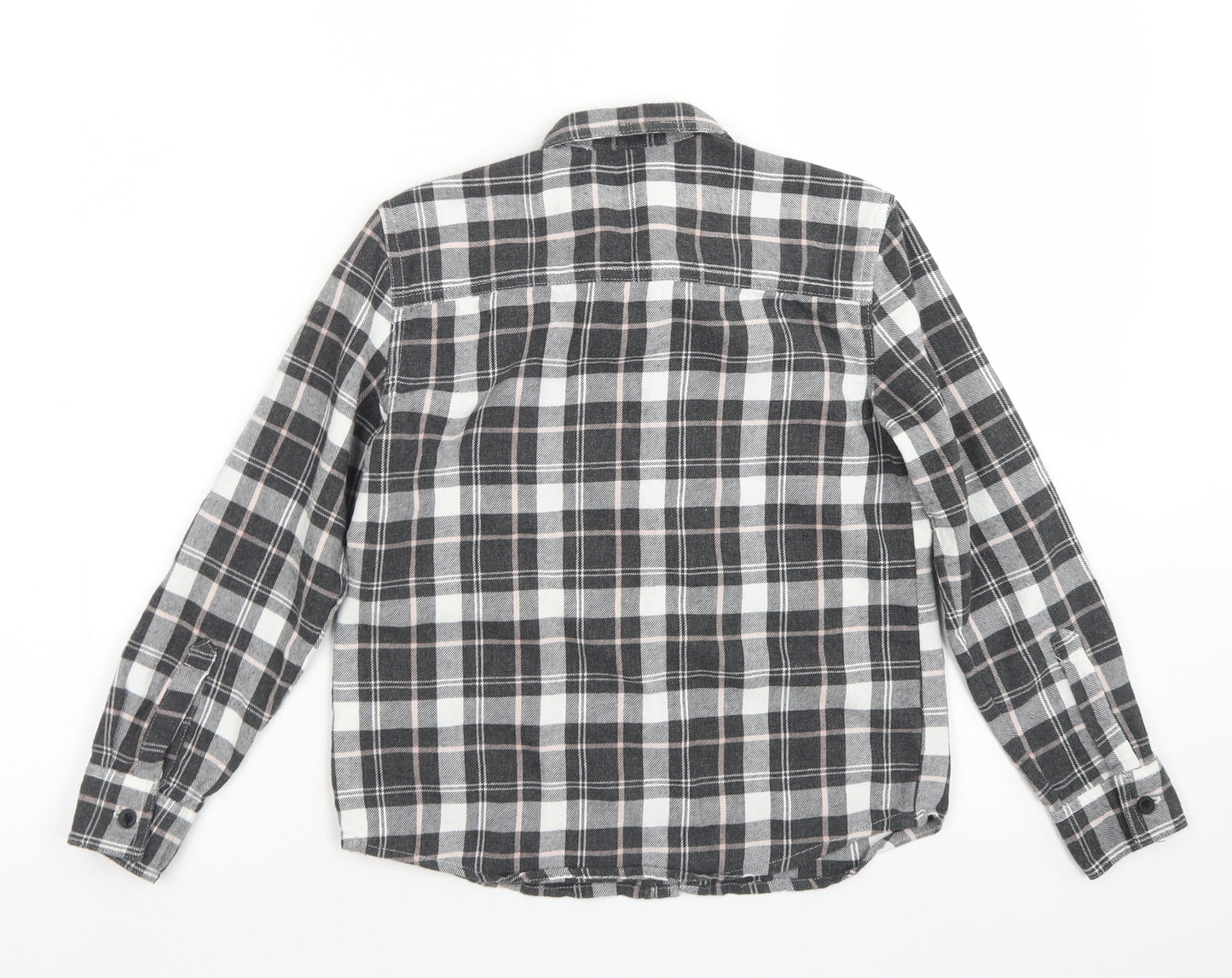 George Girls Grey Plaid Cotton Basic Button-Up Size 8-9 Years Collared Button