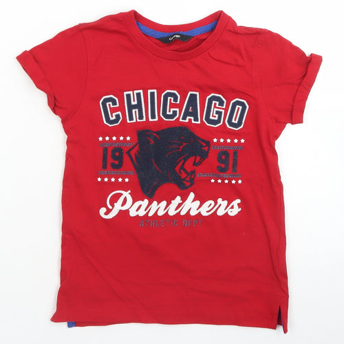 George Boys Red  Cotton Basic T-Shirt Size 6-7 Years Crew Neck  - Chicago
