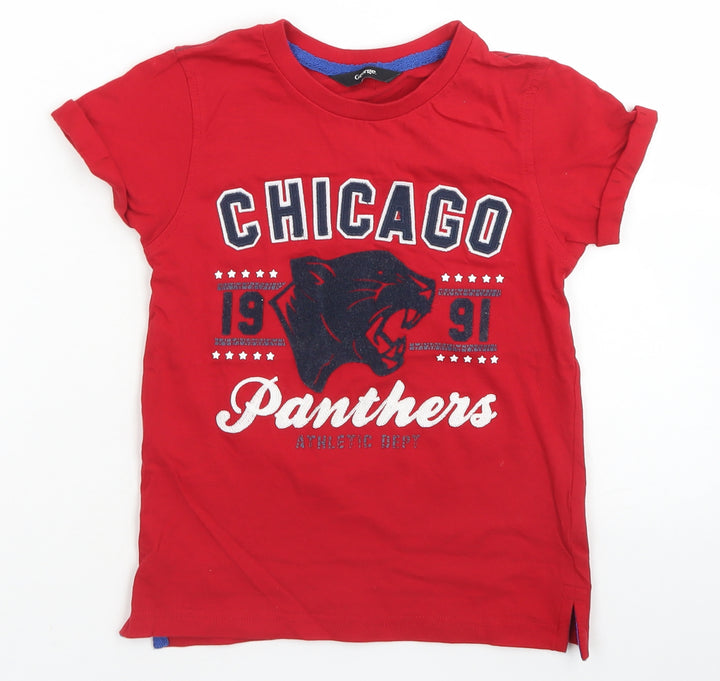 George Boys Red Cotton Basic T-Shirt Size 6-7 Years Crew Neck - Chicago