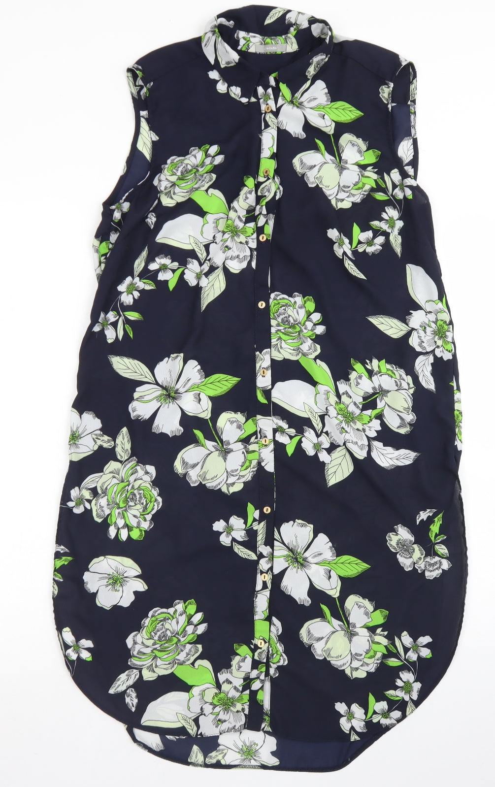 George Womens Black Floral Polyester Basic Blouse Size 12 Collared - Longline