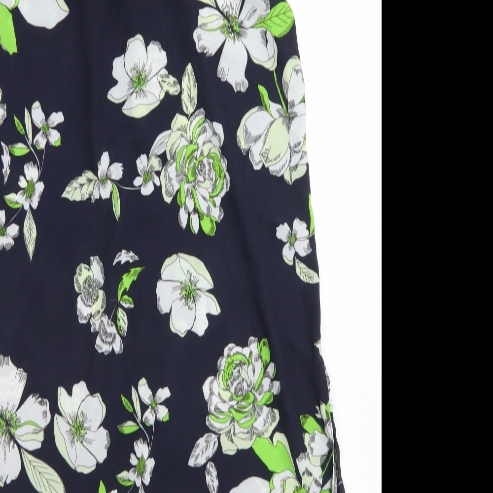 George Womens Black Floral Polyester Basic Blouse Size 12 Collared - Longline