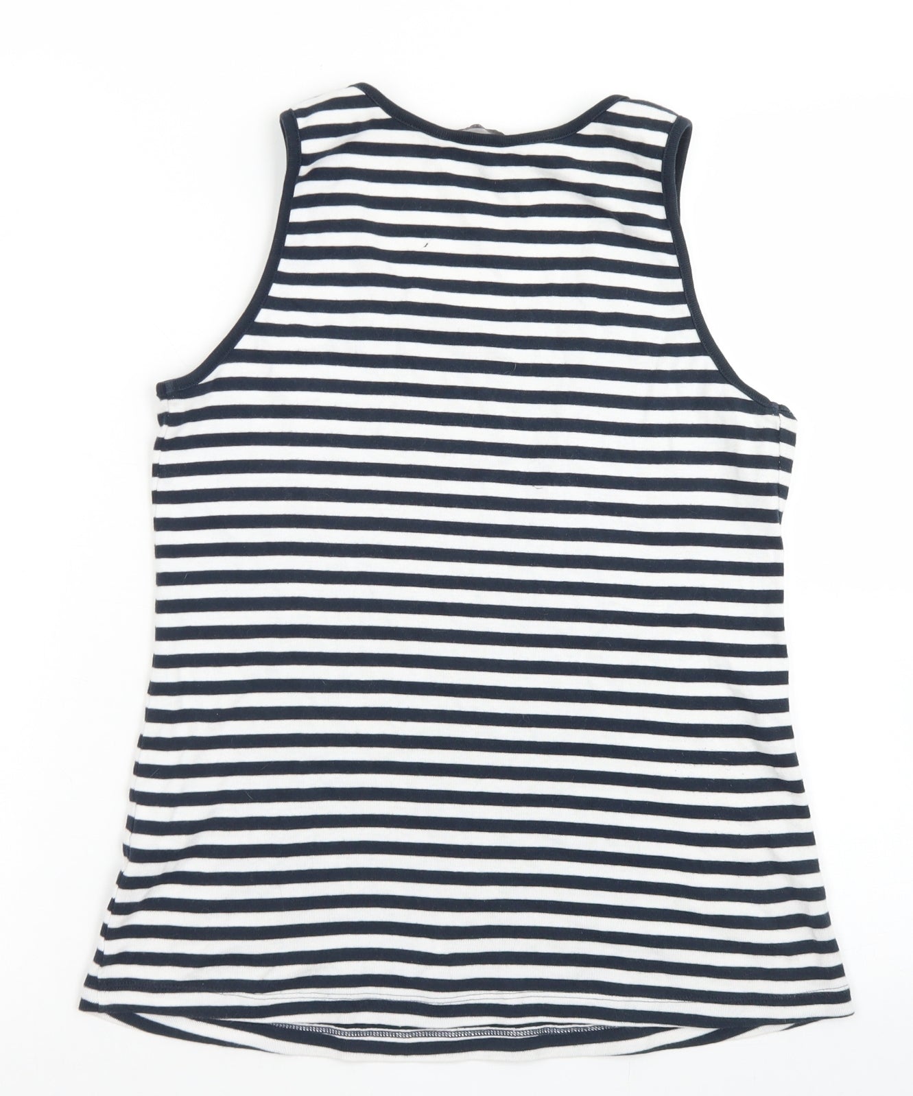 M&S collection Womens Blue Striped Cotton Basic Tank Size 14 Round Neck