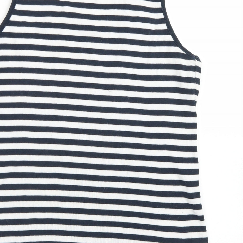 M&S collection Womens Blue Striped Cotton Basic Tank Size 14 Round Neck