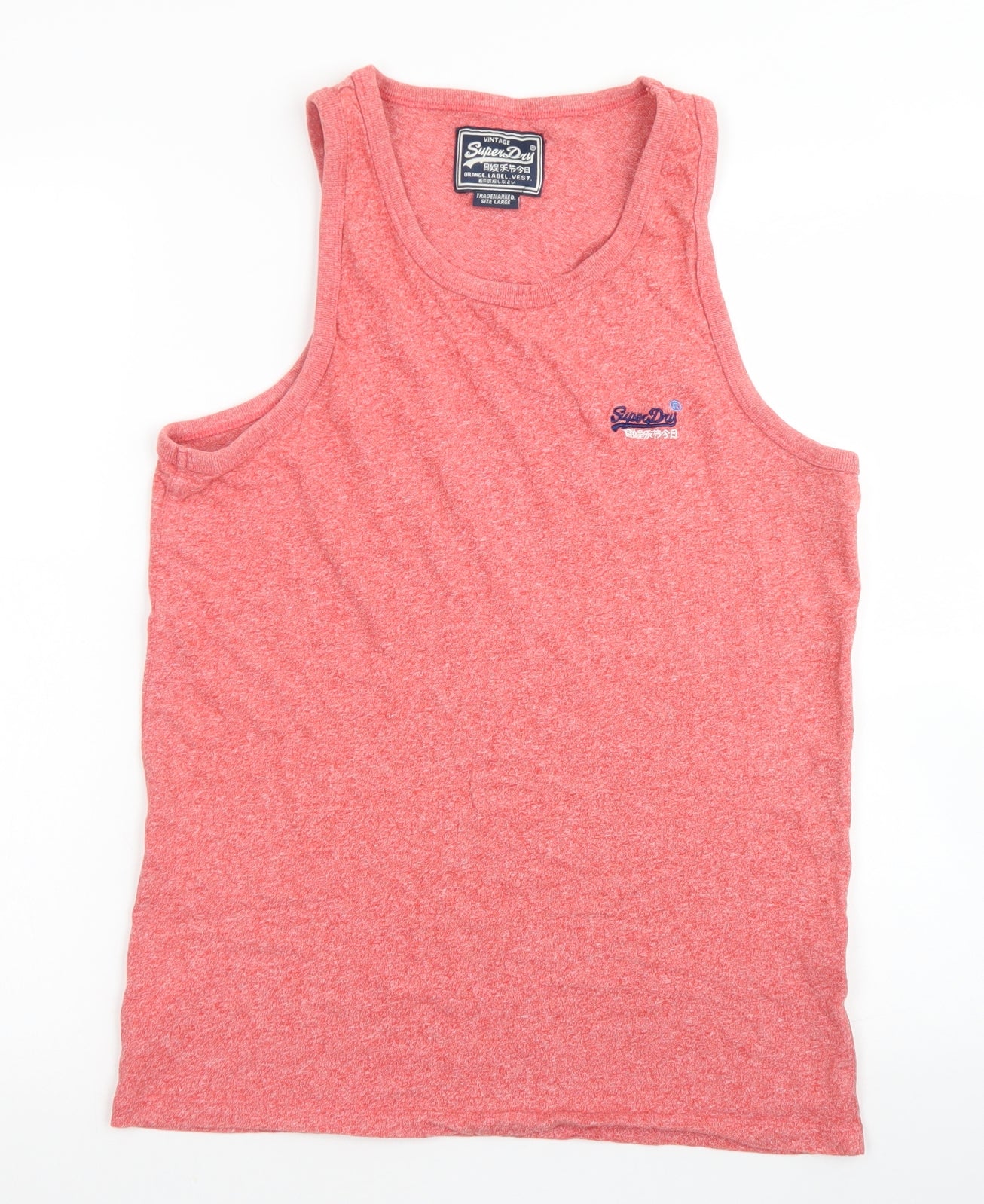Superdry Mens Orange  Cotton  T-Shirt Size L Round Neck  - Tank Top