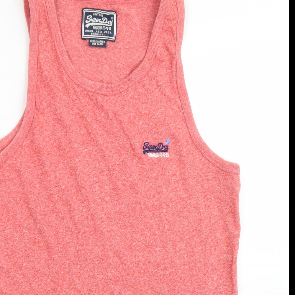 Superdry Mens Orange  Cotton  T-Shirt Size L Round Neck  - Tank Top