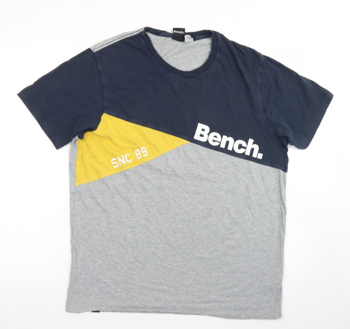 Bench Mens Grey Colourblock Cotton  T-Shirt Size L Crew Neck