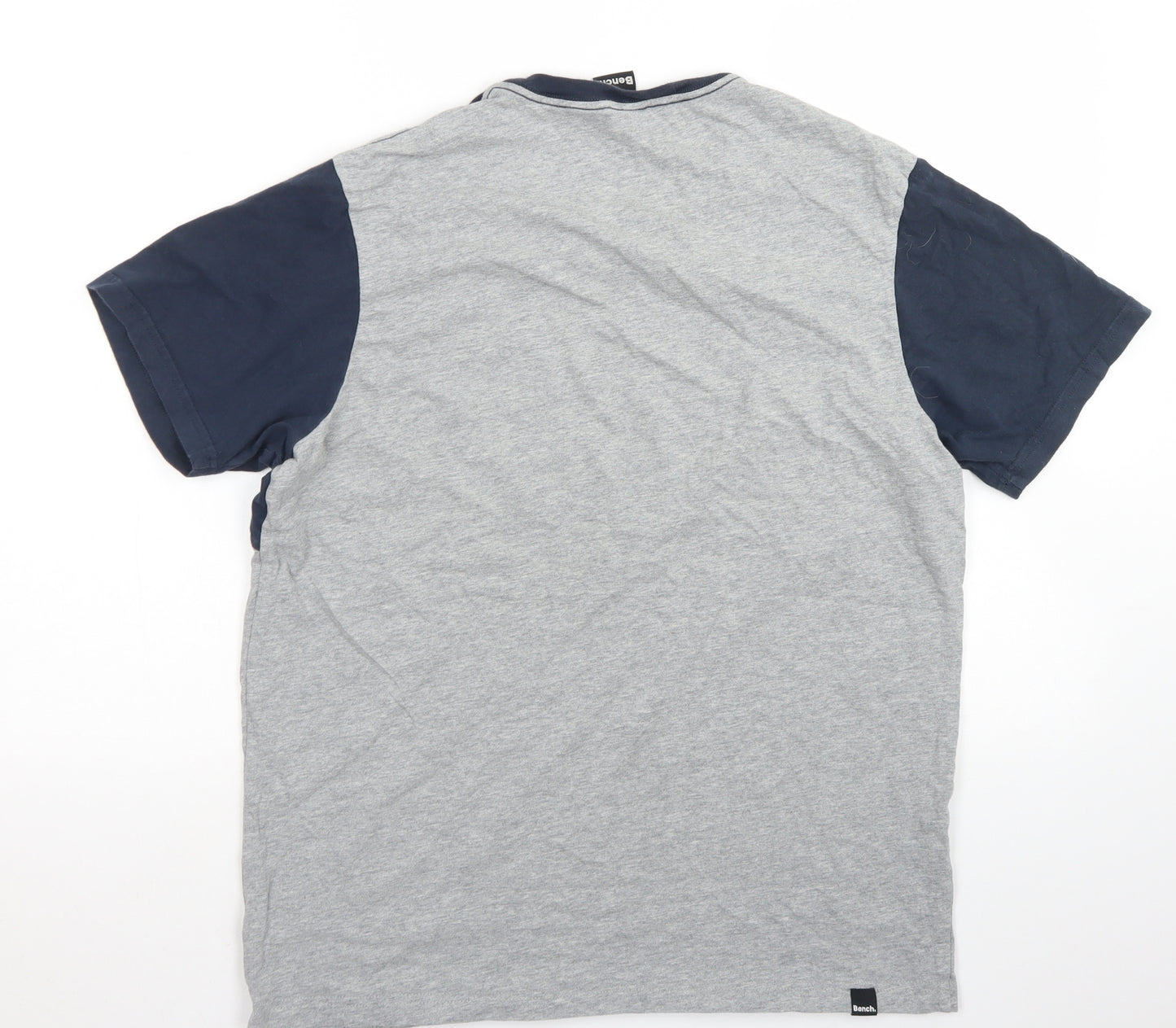 Bench Mens Grey Colourblock Cotton  T-Shirt Size L Crew Neck