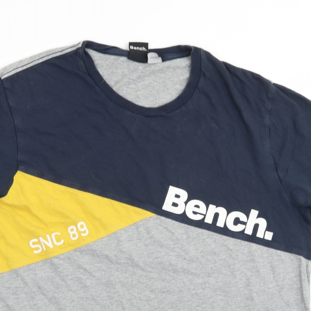 Bench Mens Grey Colourblock Cotton  T-Shirt Size L Crew Neck