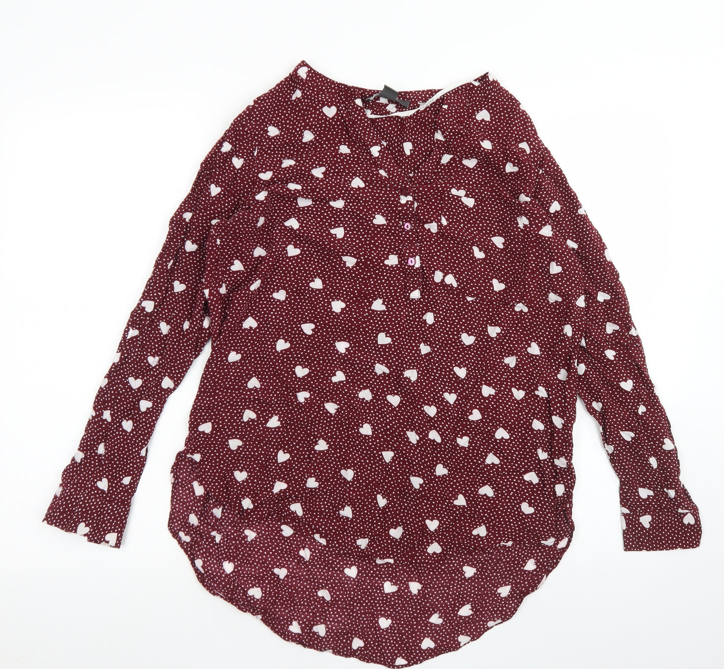 Primark Womens Purple Polka Dot Viscose Basic Blouse Size 12 V-Neck