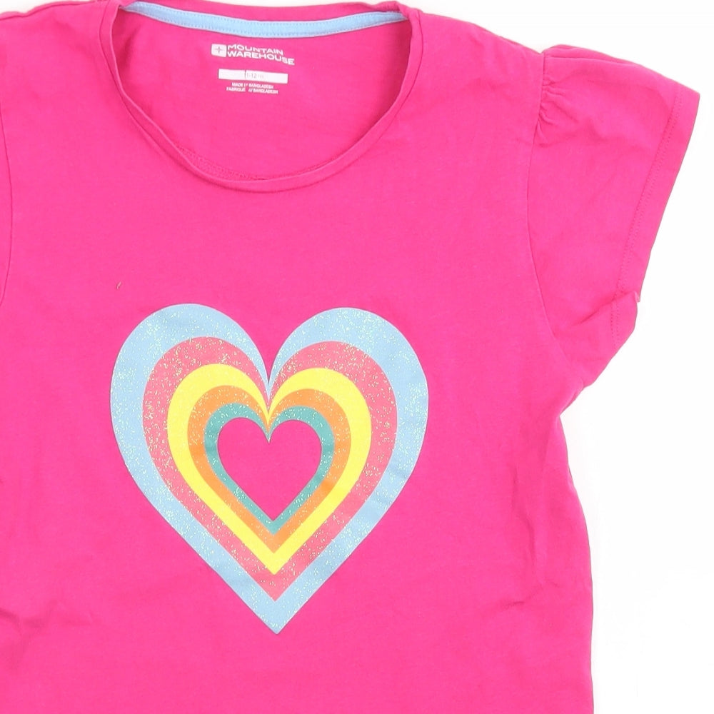 Mountain Warehouse Girls Pink  Cotton Basic T-Shirt Size 11-12 Years Crew Neck