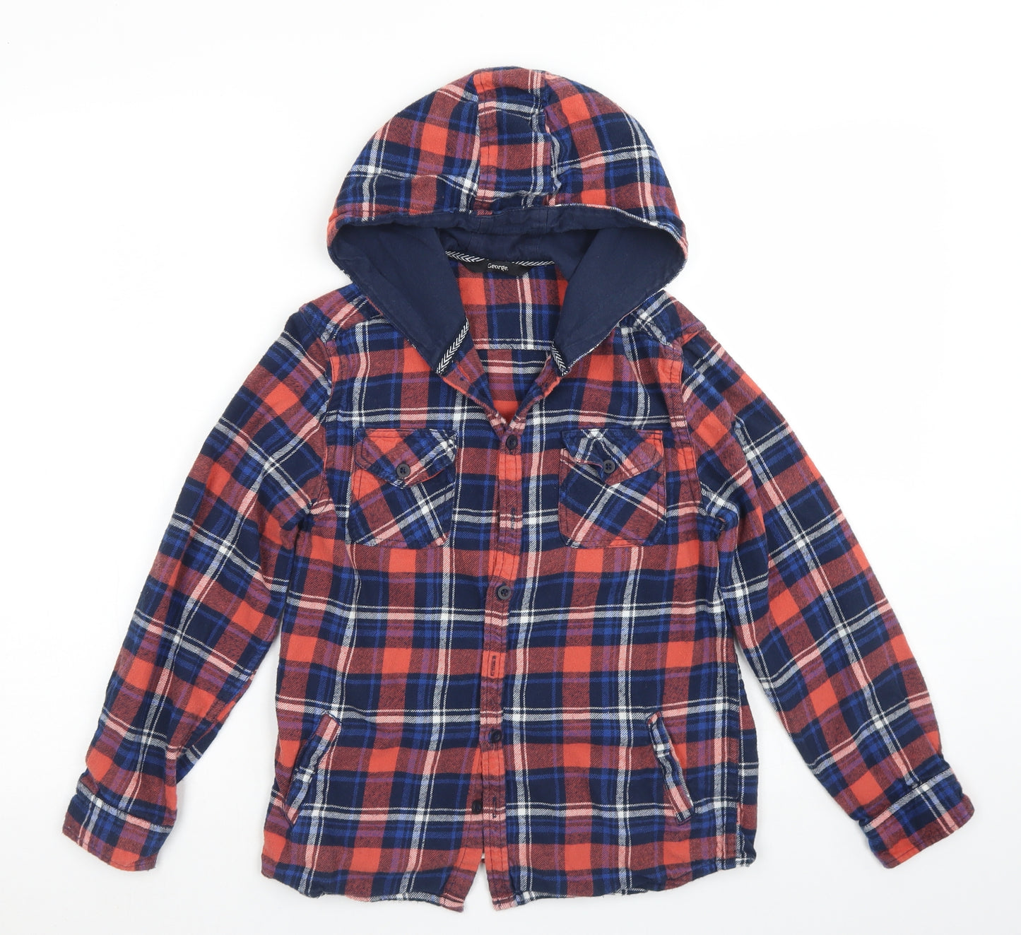 George Boys Blue Plaid  Shirt Jacket Jacket Size 10-11 Years  Button