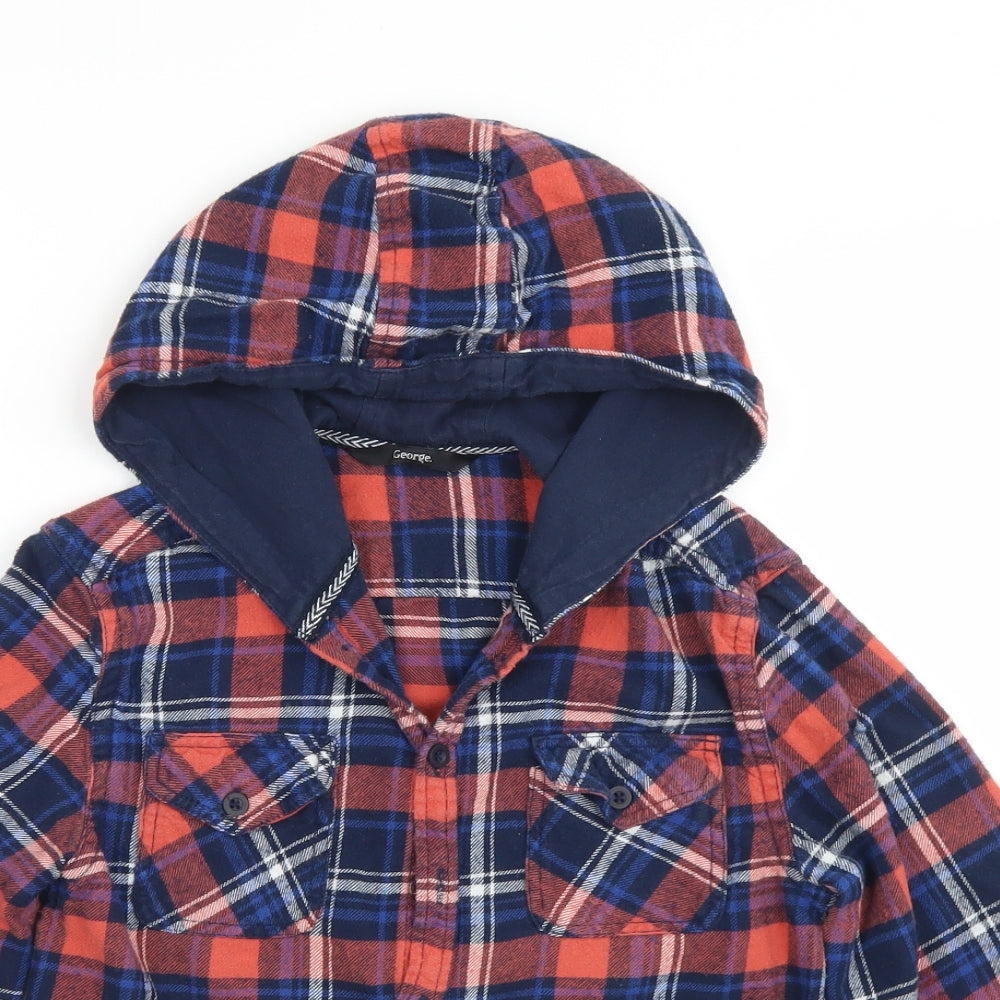 George Boys Blue Plaid  Shirt Jacket Jacket Size 10-11 Years  Button