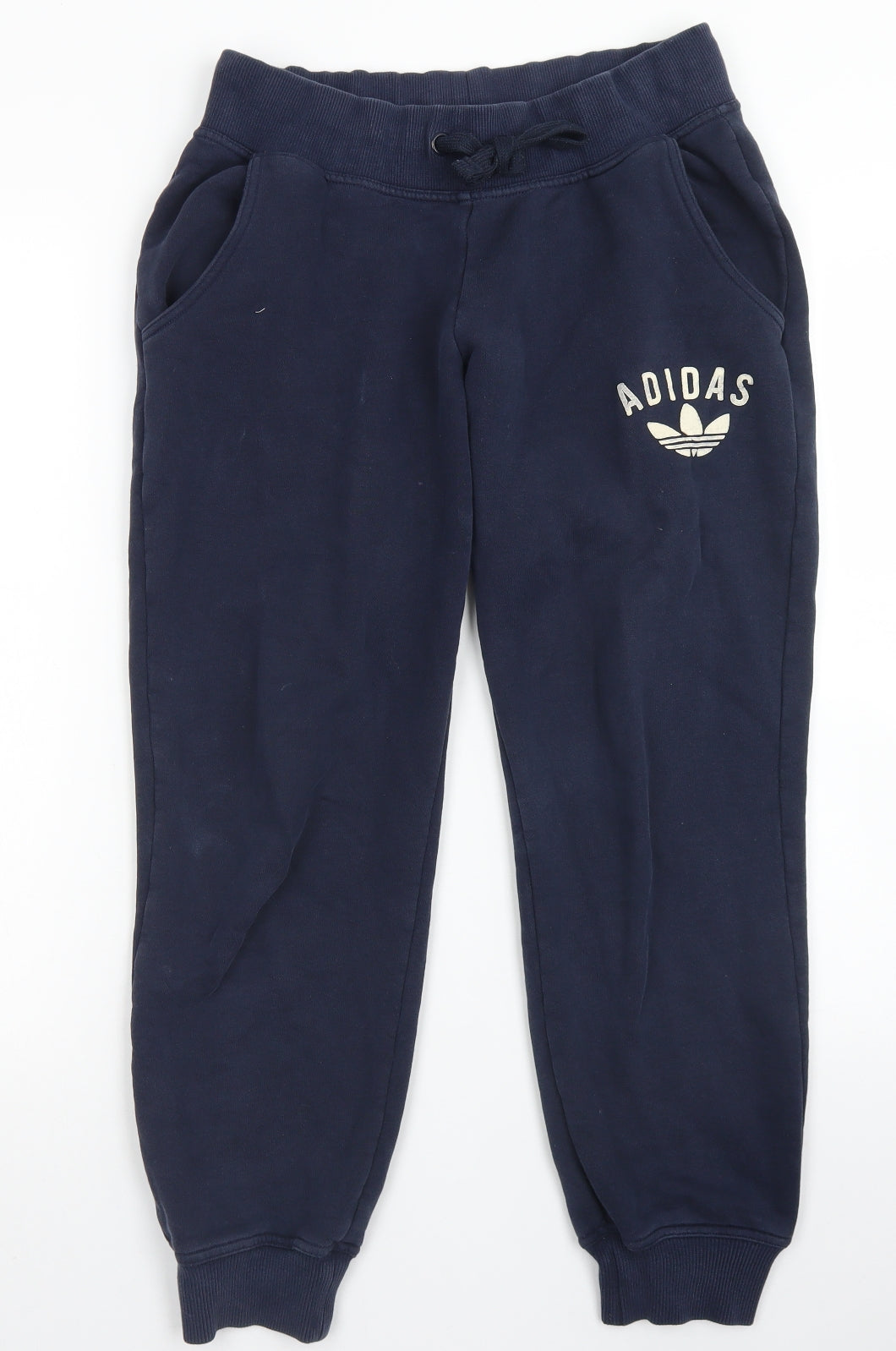 adidas Womens Blue  Cotton Jogger Trousers Size 14 L25 in Regular Drawstring