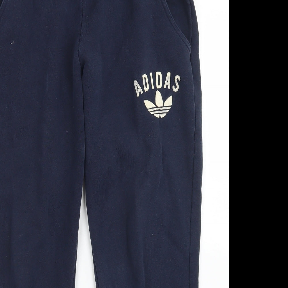 adidas Womens Blue  Cotton Jogger Trousers Size 14 L25 in Regular Drawstring