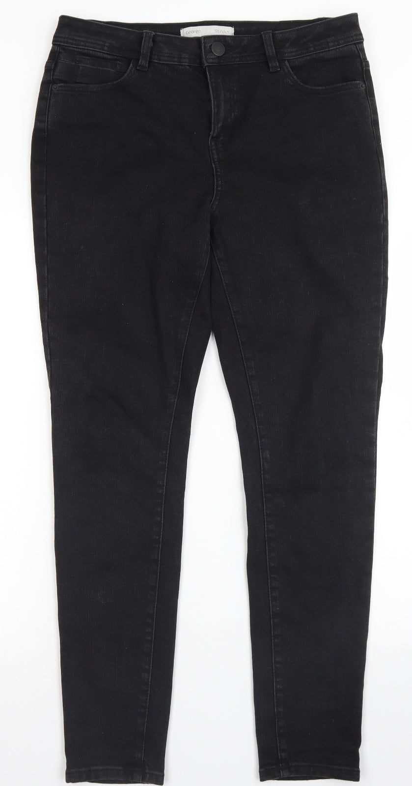 George Womens Black  Cotton Skinny Jeans Size 14 L28 in Regular Button