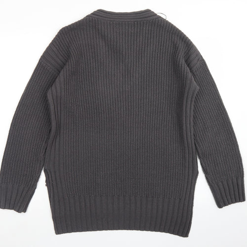 Papaya Womens Grey V-Neck  Acrylic Pullover Jumper Size M