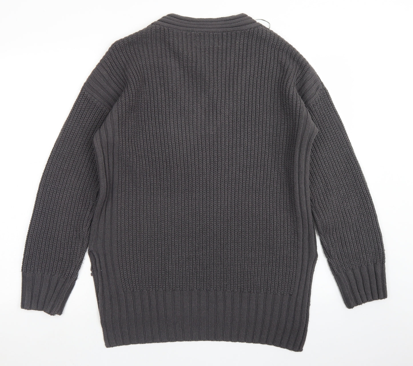 Papaya Womens Grey V-Neck  Acrylic Pullover Jumper Size M
