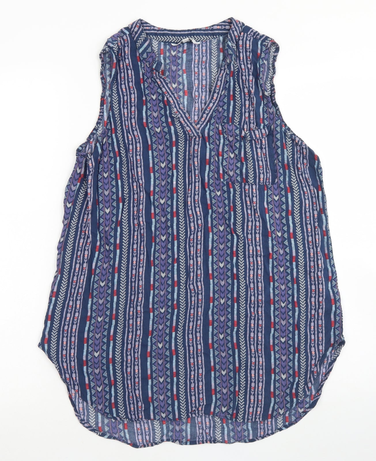 Pep & Co Womens Blue Striped Viscose Basic Blouse Size 10 V-Neck