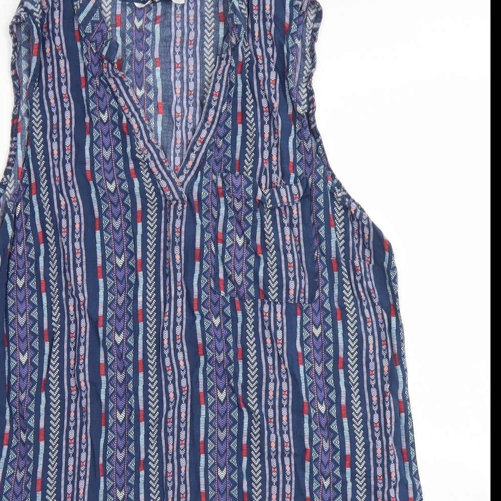 Pep & Co Womens Blue Striped Viscose Basic Blouse Size 10 V-Neck