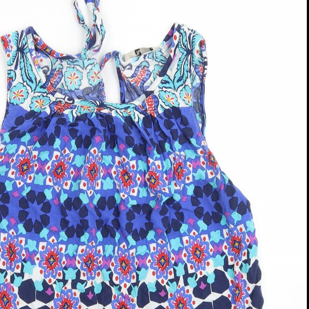 TU Womens Blue Floral Viscose Basic Tank Size 10 Round Neck